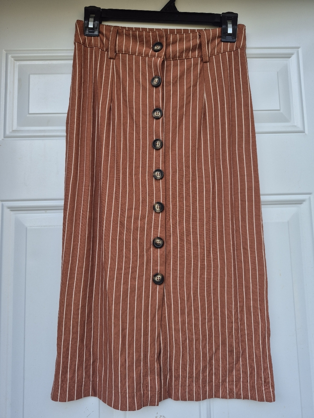 Say What? Rust Brown Pinstripe Button Front Cotton Blend Y2K Midi Skirt Small